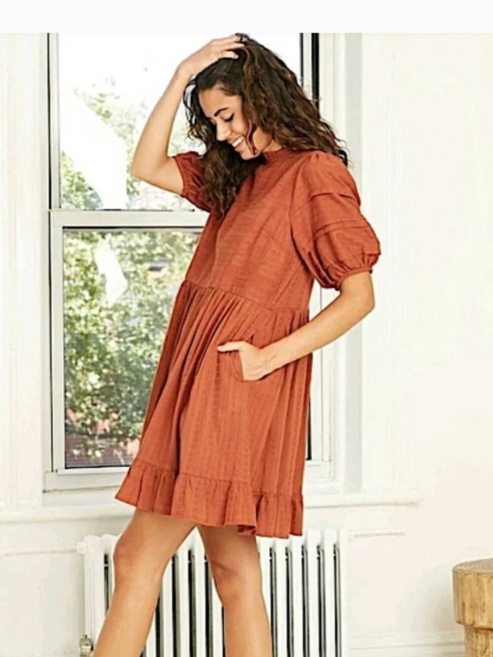 Universal Thread rust orange embroidered babydoll dress